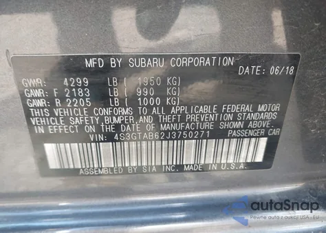 2018 Subaru Impreza 2.0I Premium z USA, uszkodzony, nr VIN 4S3GTAB62J3750271